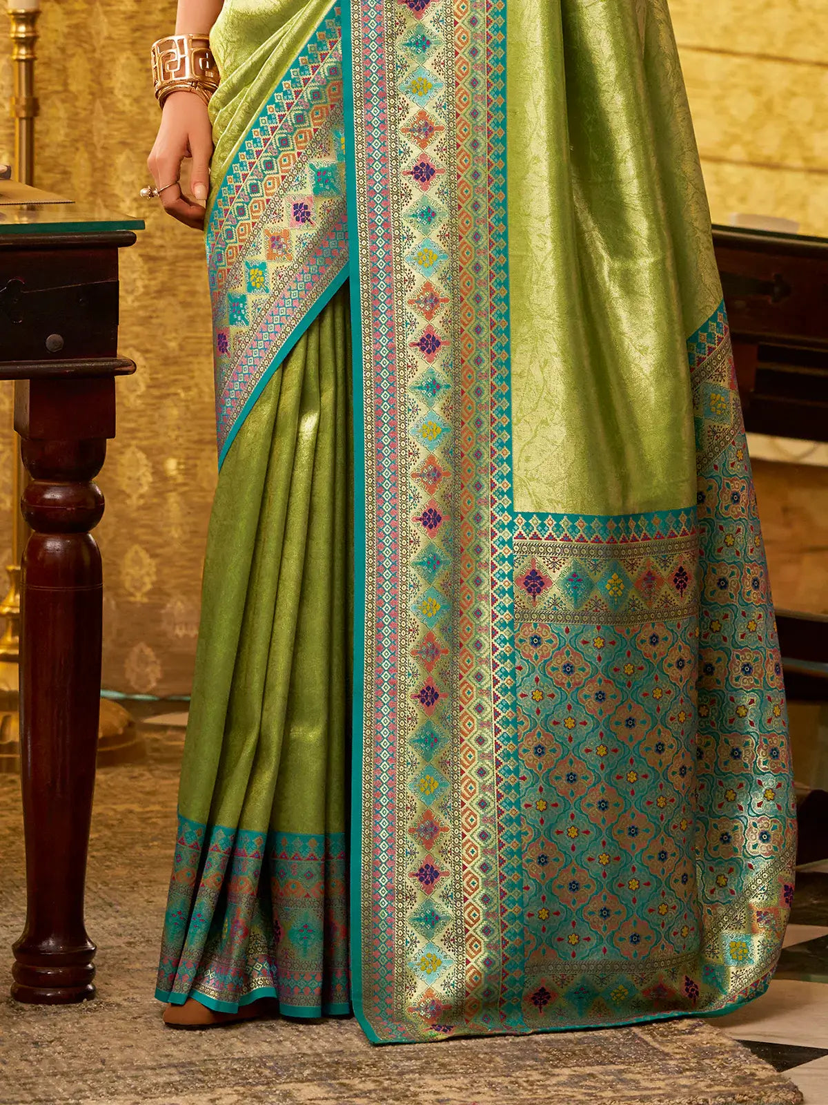Beautiful Green Zari Weaving Tissue Silk Festive Wear Saree With Blouse - Zeel Clothing