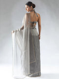 Beautiful Grey Border Work Organza Reception Wear Pre-Stitched Saree - Zeel Clothing