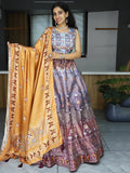 Beautiful Grey Digital Printed Art Silk Traditional Lehenga Choli - Zeel Clothing