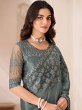 Beautiful Grey Embroidered Georgette Reception Wear Saree With Blouse - Zeel Clothing