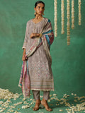 Beautiful Grey Embroidered Organza Designer Pant Suit With Dupatta