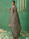 Beautiful Grey Embroidered Organza Festive Wear Pant Suit with Dupatta - Zeel Clothing