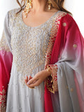 Beautiful Grey Pearl Work Festive Wear Chinon Sharara Suit - Zeel Clothing