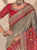 Beautiful Grey Weaving Kanjivaram Silk Event Wear Saree With Blouse - Zeel Clothing