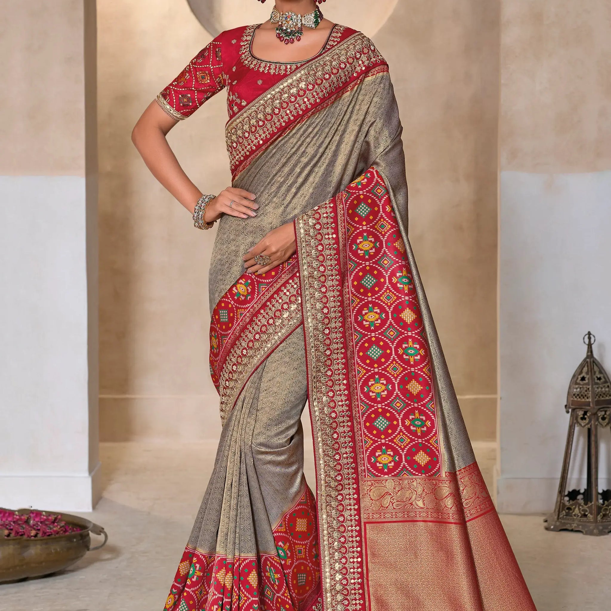 Beautiful Grey Weaving Kanjivaram Silk Event Wear Saree With Blouse - Zeel Clothing