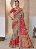 Beautiful Grey Weaving Kanjivaram Silk Event Wear Saree With Blouse - Zeel Clothing