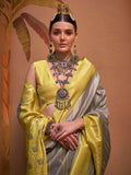 Beautiful Grey Weaving Silk Festival Wear Saree With Blouse