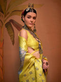 Beautiful Grey Weaving Silk Festival Wear Saree With Blouse
