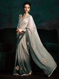 Beautiful Grey Zari Embroidered Tissue Silk Event Wear Saree - Zeel Clothing
