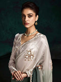 Beautiful Grey Zari Embroidered Tissue Silk Event Wear Saree - Zeel Clothing