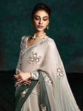 Beautiful Grey Zari Embroidered Tissue Silk Event Wear Saree - Zeel Clothing
