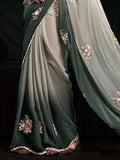 Beautiful Grey Zari Embroidered Tissue Silk Event Wear Saree - Zeel Clothing