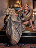 Beautiful Grey Zari Weaving Tissue Silk Traditional Saree With Blouse - Zeel Clothing