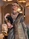 Beautiful Grey Zari Weaving Tissue Silk Traditional Saree With Blouse - Zeel Clothing
