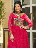 Beautiful Hot Pink Kutchi Patch Work Georgette Traditional Gown - Zeel Clothing