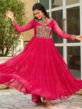 Beautiful Hot Pink Kutchi Patch Work Georgette Traditional Gown - Zeel Clothing