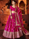 Beautiful Hot Pink Sequins Silk Wedding Lehenga Choli With Dupatta
