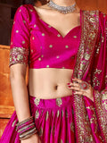 Beautiful Hot Pink Sequins Silk Wedding Lehenga Choli With Dupatta