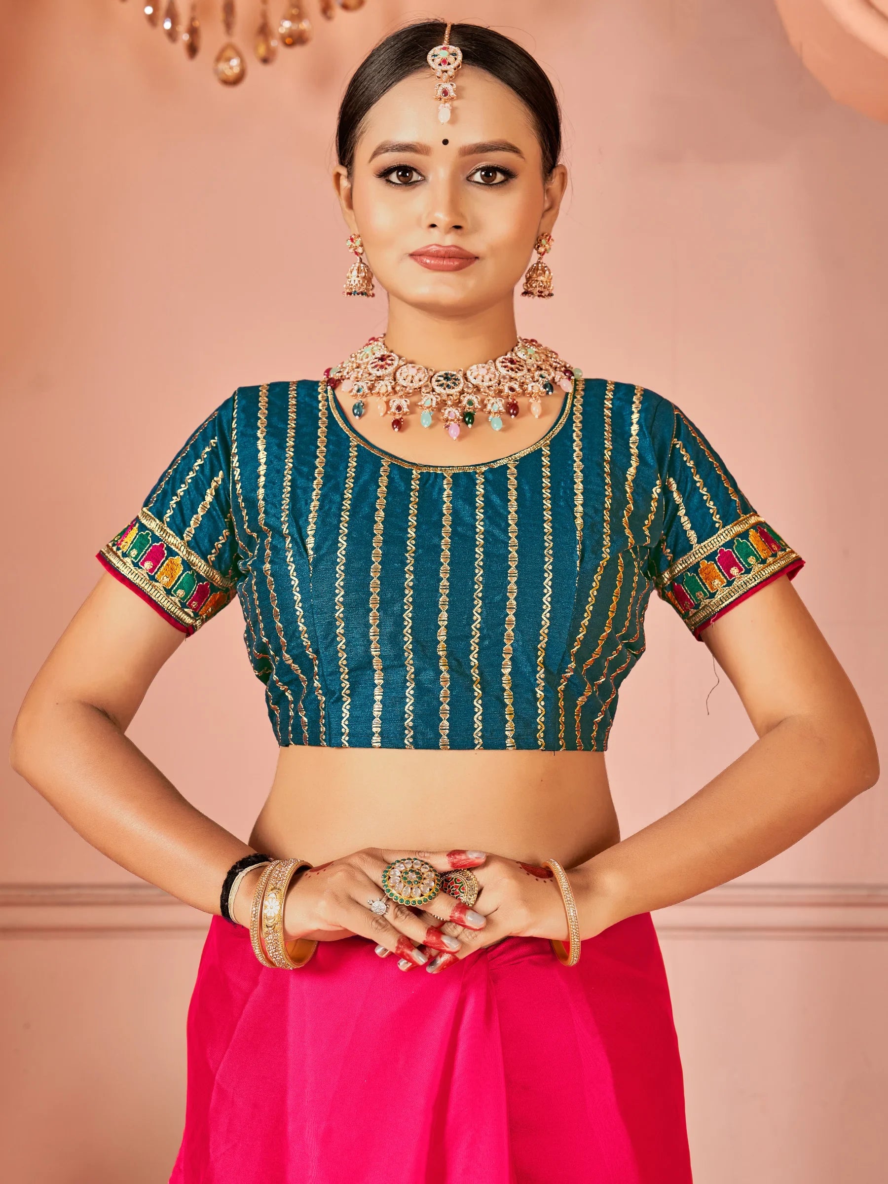 Beautiful Hot Pink Swarovski Work Silk Party Wear Saree - Zeel Clothing