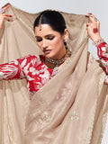 Beautiful Ivory Embroidered Organza Engagement Wear Saree