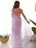 Beautiful Lavender Lace Work Georgette Festival Wear Saree With Blouse - Zeel Clothing