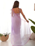 Beautiful Lavender Lace Work Georgette Festival Wear Saree With Blouse - Zeel Clothing