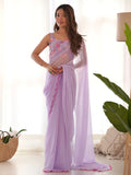 Beautiful Lavender Lace Work Georgette Festival Wear Saree With Blouse - Zeel Clothing