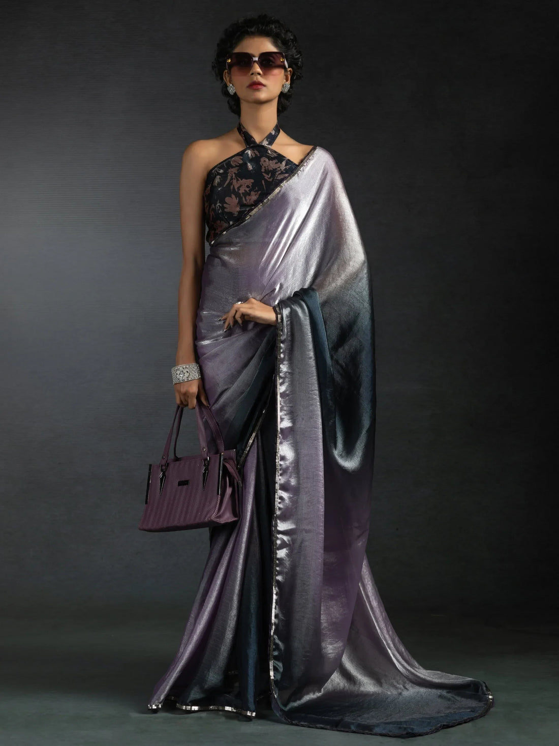 Beautiful Lavender Satin Bollywood Pre-Stitched Saree With Blouse - Zeel Clothing