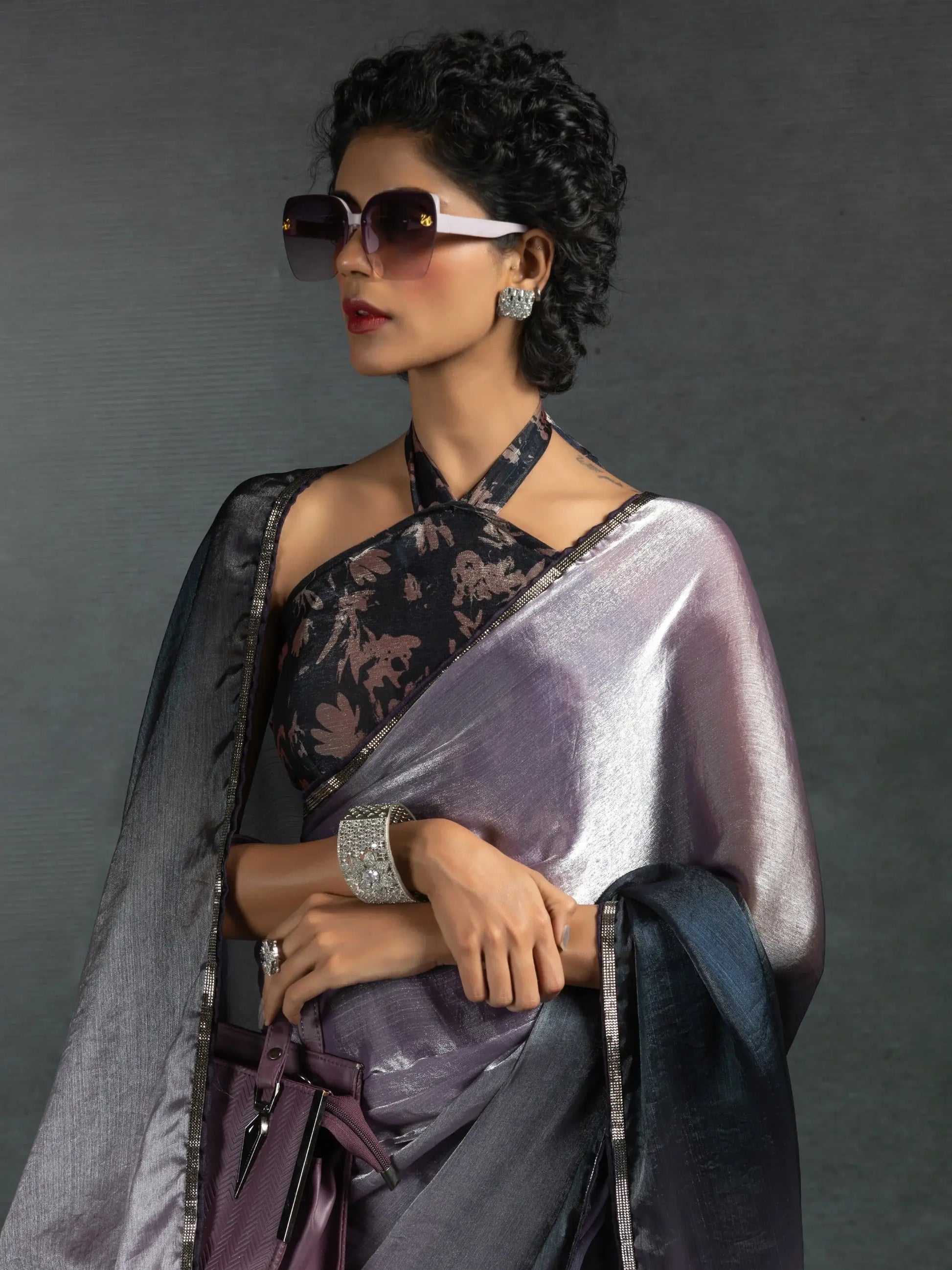 Beautiful Lavender Satin Bollywood Pre-Stitched Saree With Blouse - Zeel Clothing