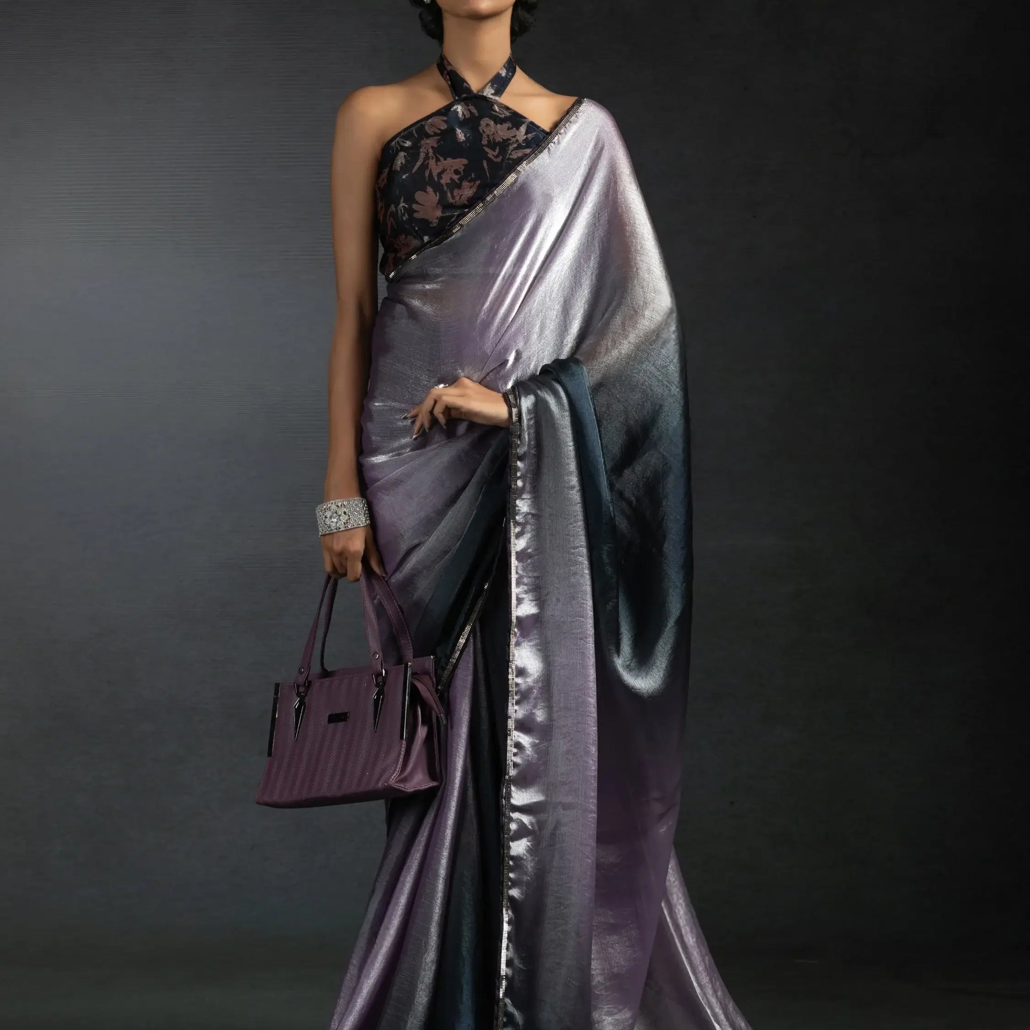 Beautiful Lavender Satin Bollywood Pre-Stitched Saree With Blouse - Zeel Clothing