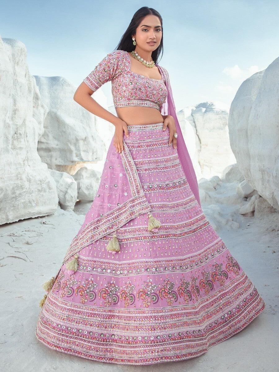 Beautiful Lavender Sequins Georgette Lehenga Choli With Dupatta - Zeel Clothing