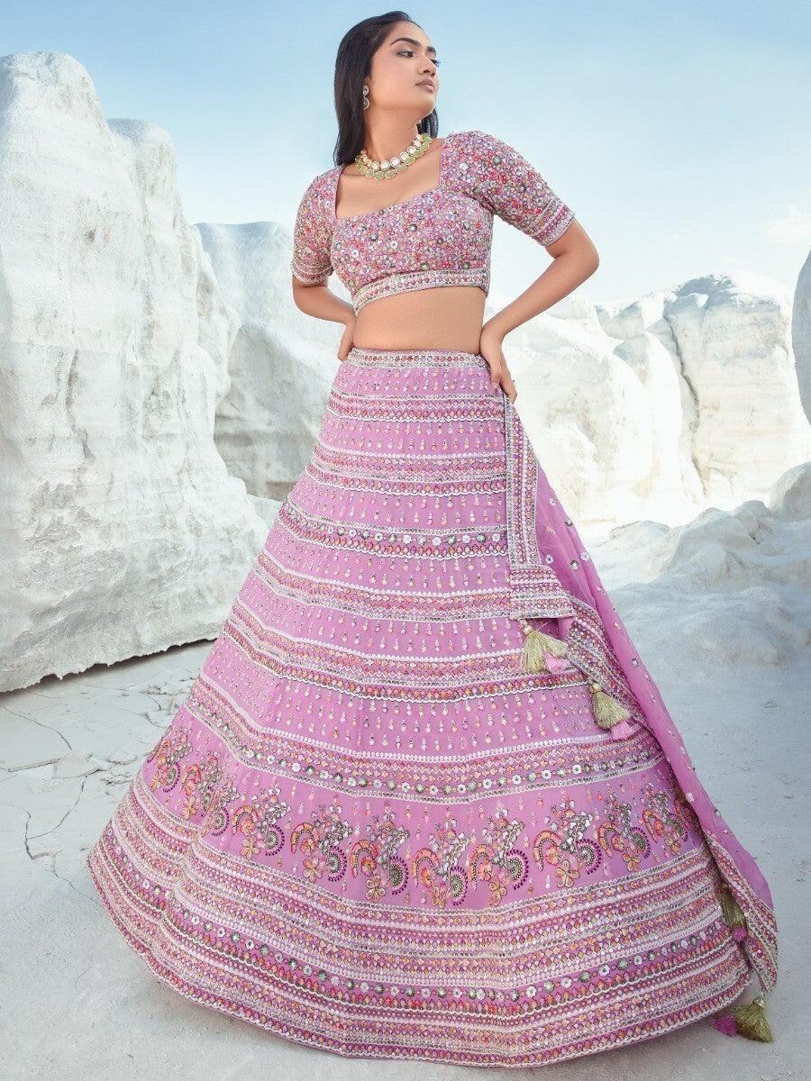 Beautiful Lavender Sequins Georgette Lehenga Choli With Dupatta - Zeel Clothing
