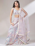 Beautiful Lavender Sequins Net Bridesmaid Lehenga Choli With Dupatta - Zeel Clothing
