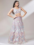 Beautiful Lavender Sequins Net Bridesmaid Lehenga Choli With Dupatta - Zeel Clothing