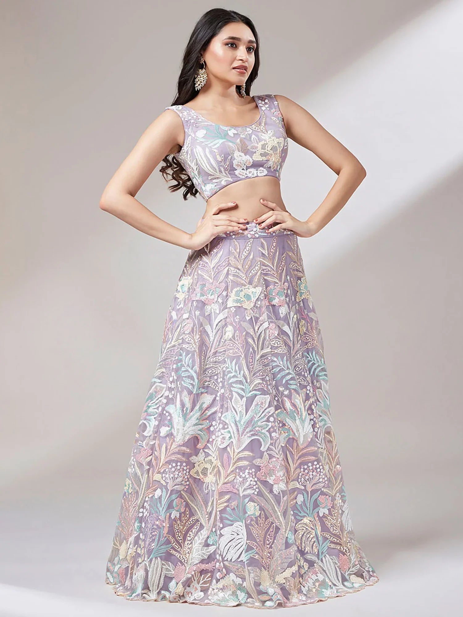 Beautiful Lavender Sequins Net Bridesmaid Lehenga Choli With Dupatta - Zeel Clothing