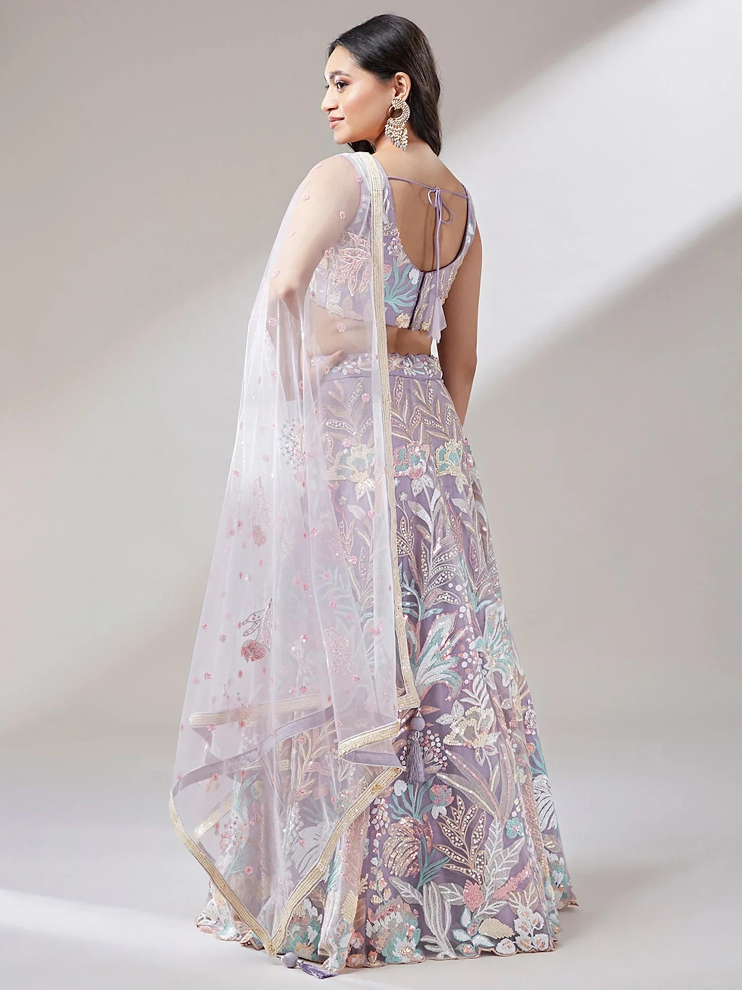 Beautiful Lavender Sequins Net Bridesmaid Lehenga Choli With Dupatta - Zeel Clothing