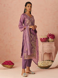 Beautiful Lavender Thread Embroidery Organza Wedding Wear Straight Pant Suit