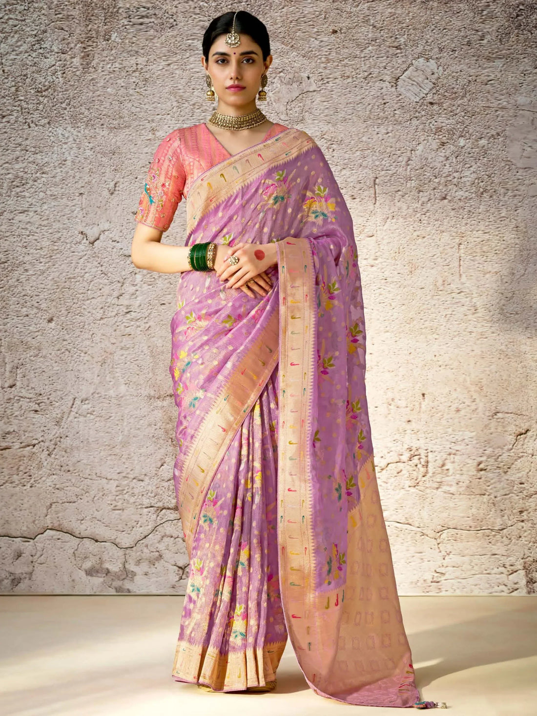 Beautiful Lavender Zari Weaving Silk Wedding Wear Saree With Blouse - Zeel Clothing