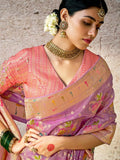 Beautiful Lavender Zari Weaving Silk Wedding Wear Saree With Blouse - Zeel Clothing