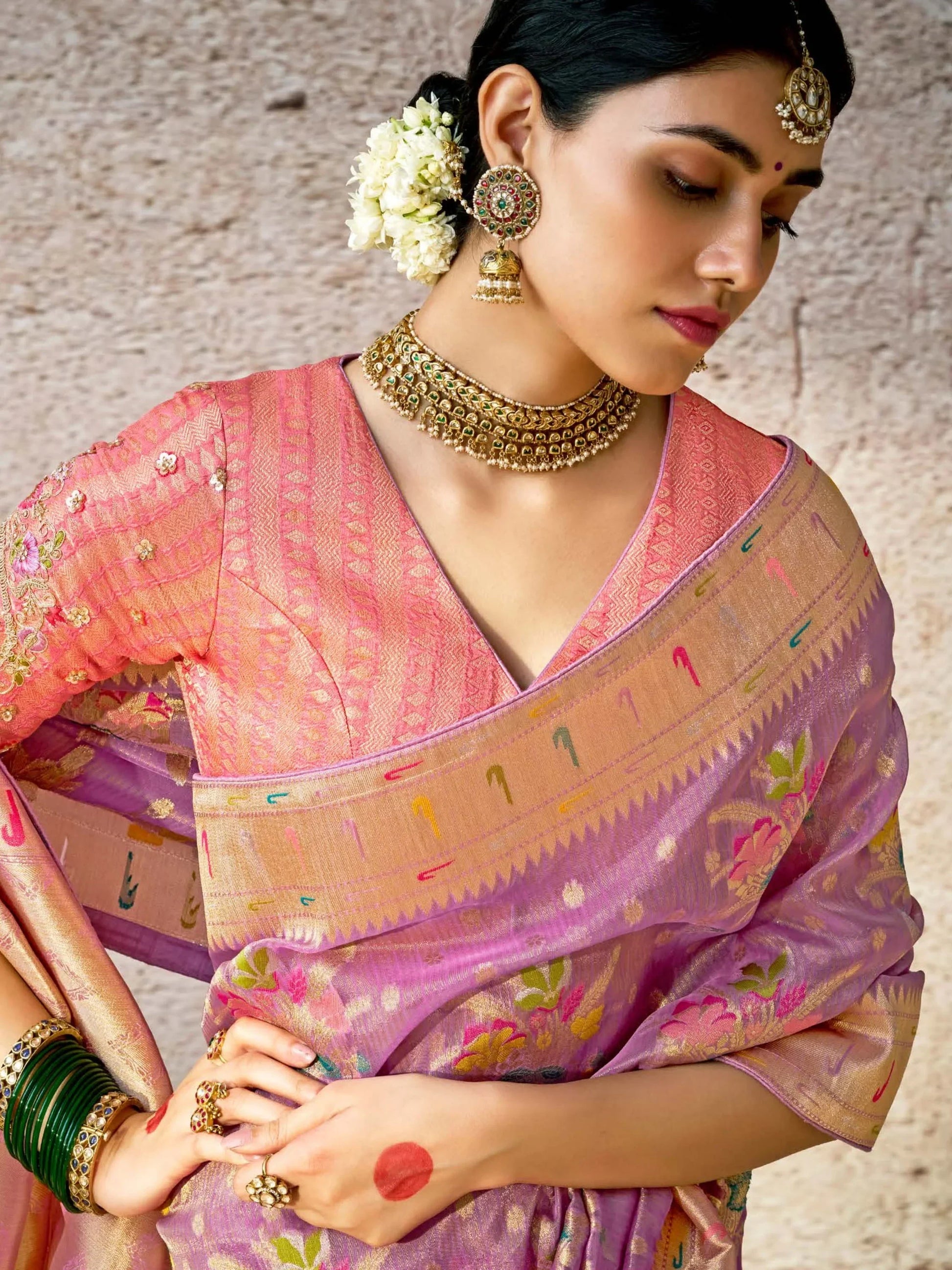 Beautiful Lavender Zari Weaving Silk Wedding Wear Saree With Blouse - Zeel Clothing