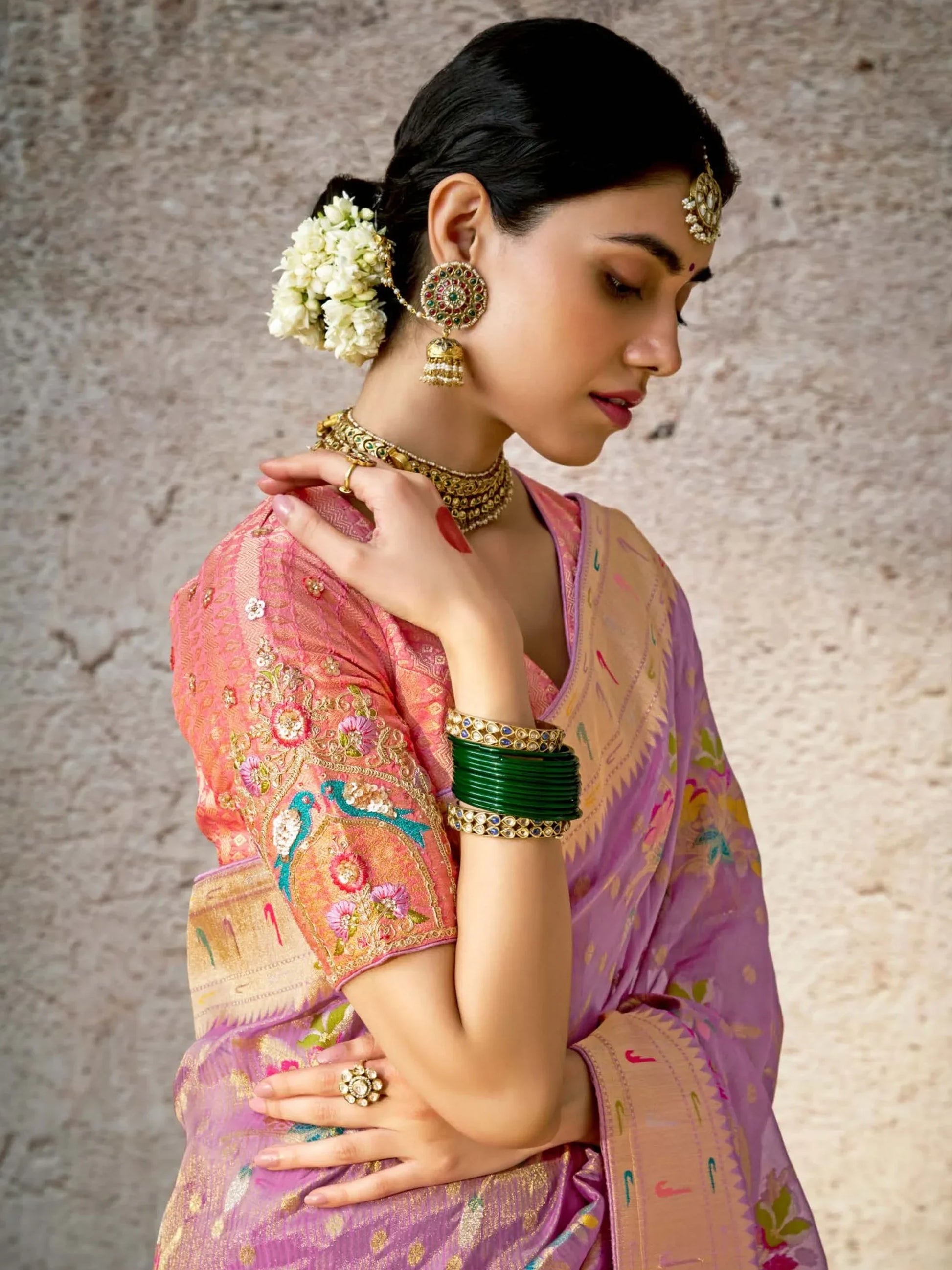 Beautiful Lavender Zari Weaving Silk Wedding Wear Saree With Blouse - Zeel Clothing