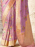 Beautiful Lavender Zari Weaving Silk Wedding Wear Saree With Blouse - Zeel Clothing