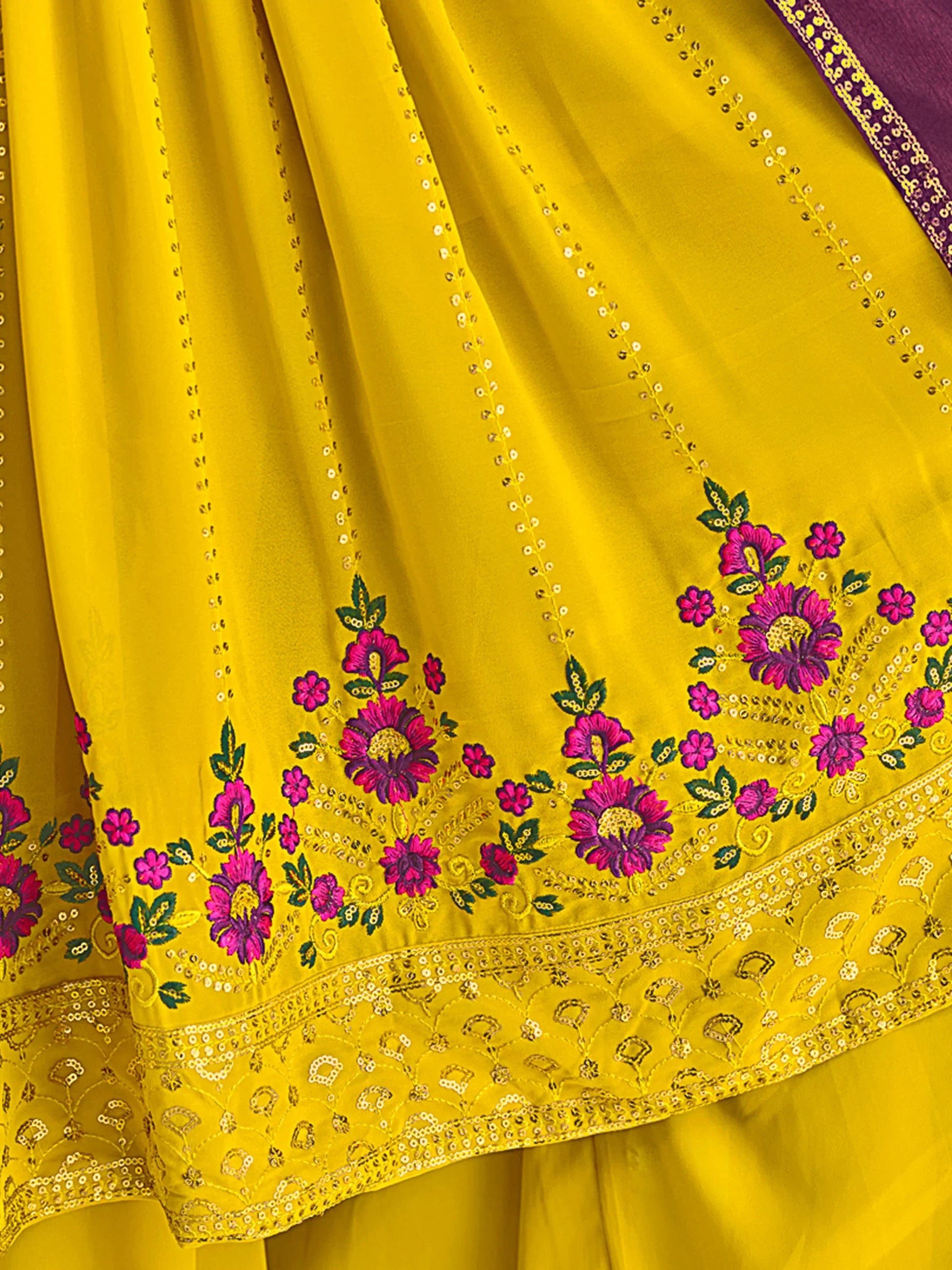 Beautiful Lemon Green Sequins Georgette Festival Wear Salwar Kameez - Zeel Clothing