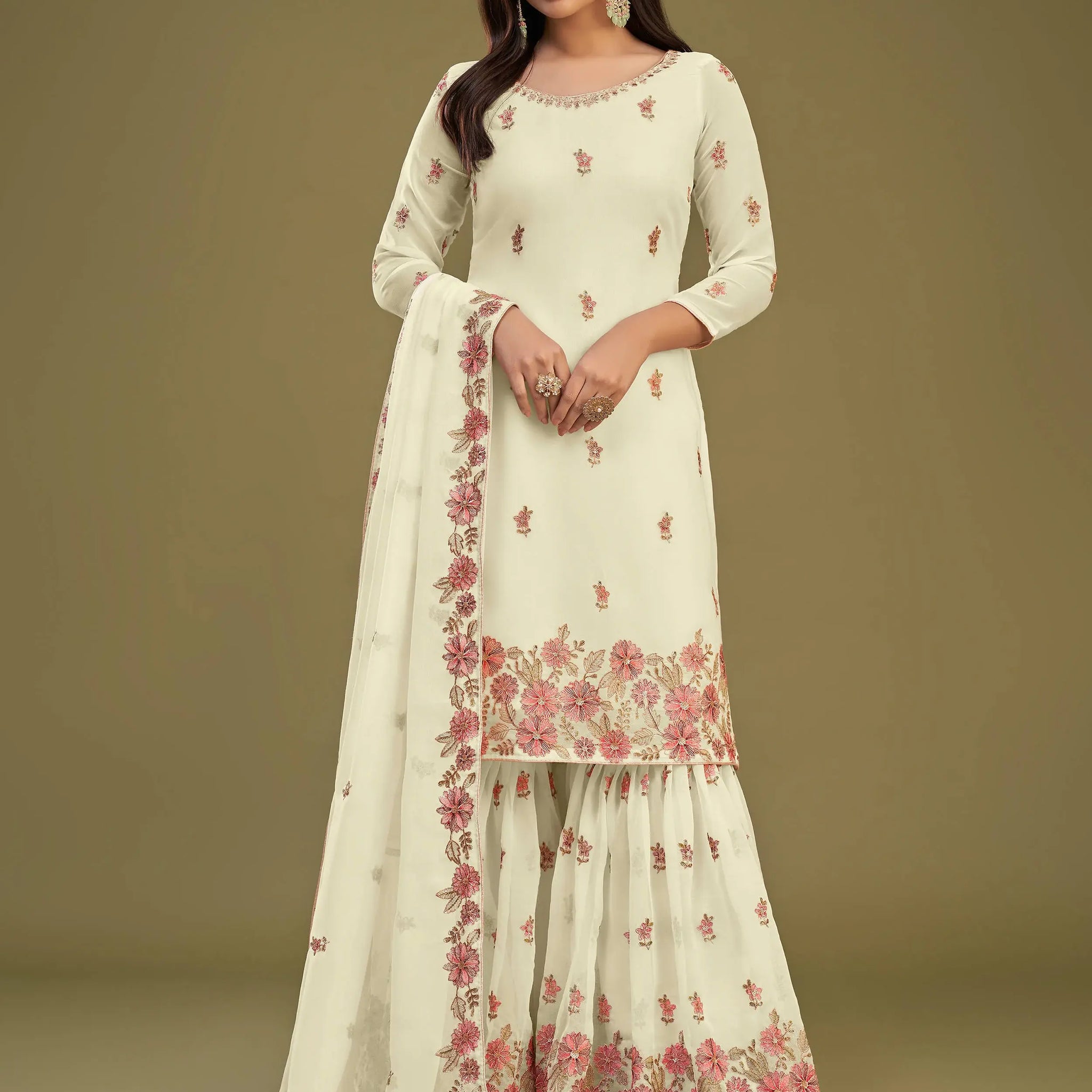 Beautiful Lemon Yellow Embroidered Georgette Party Wear Sharara Suit - Zeel Clothing