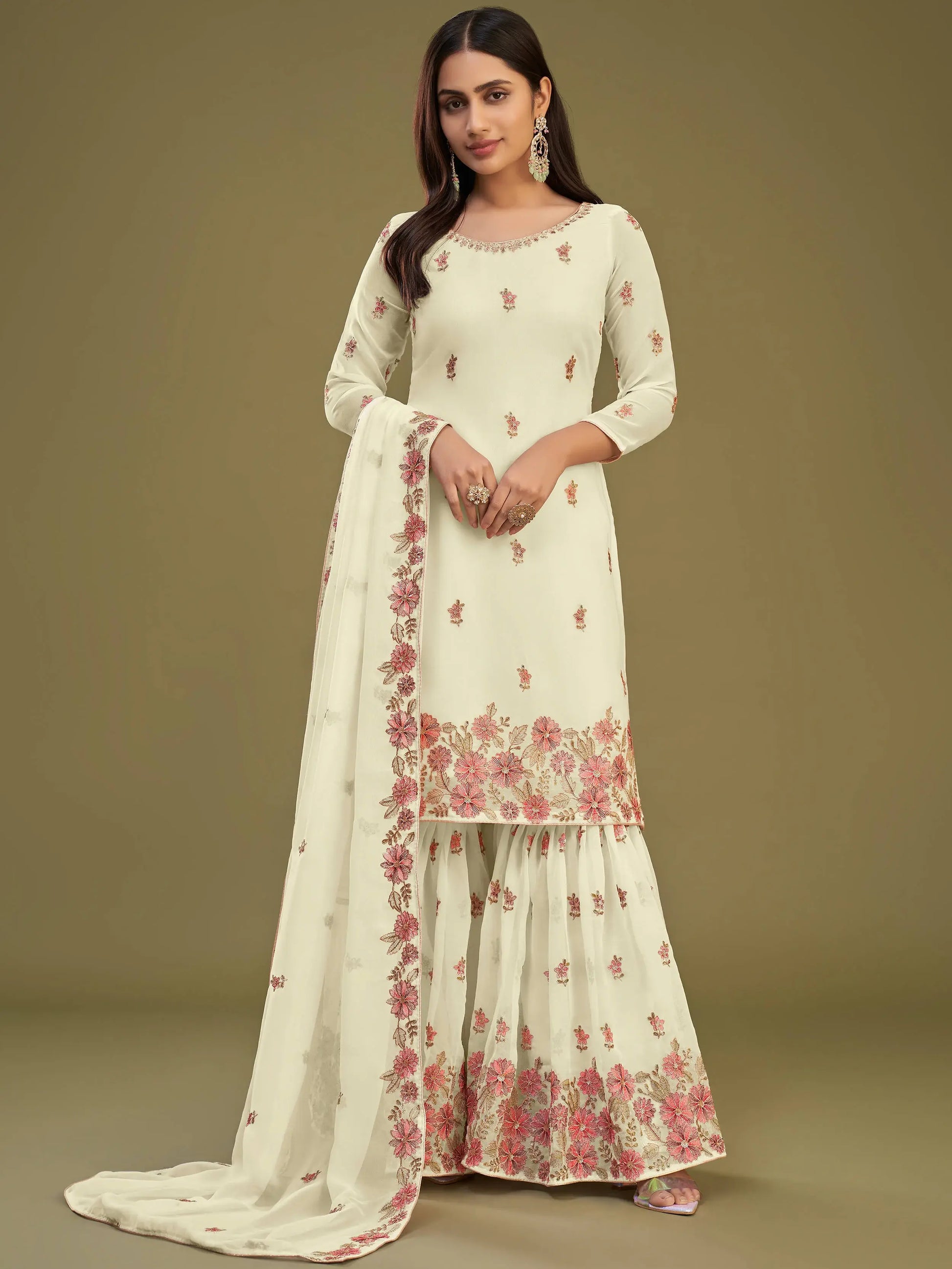 Beautiful Lemon Yellow Embroidered Georgette Party Wear Sharara Suit - Zeel Clothing