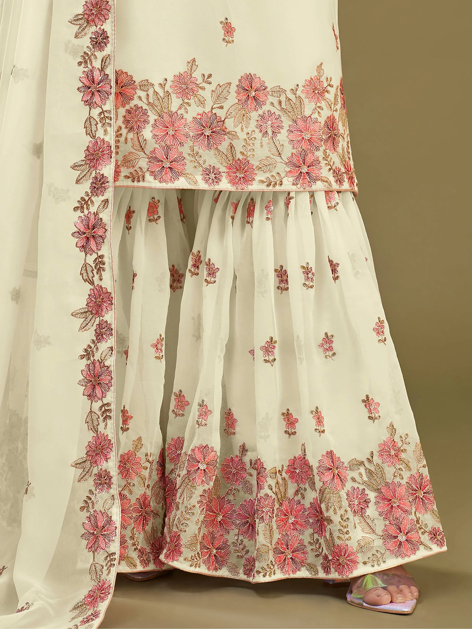 Beautiful Lemon Yellow Embroidered Georgette Party Wear Sharara Suit - Zeel Clothing