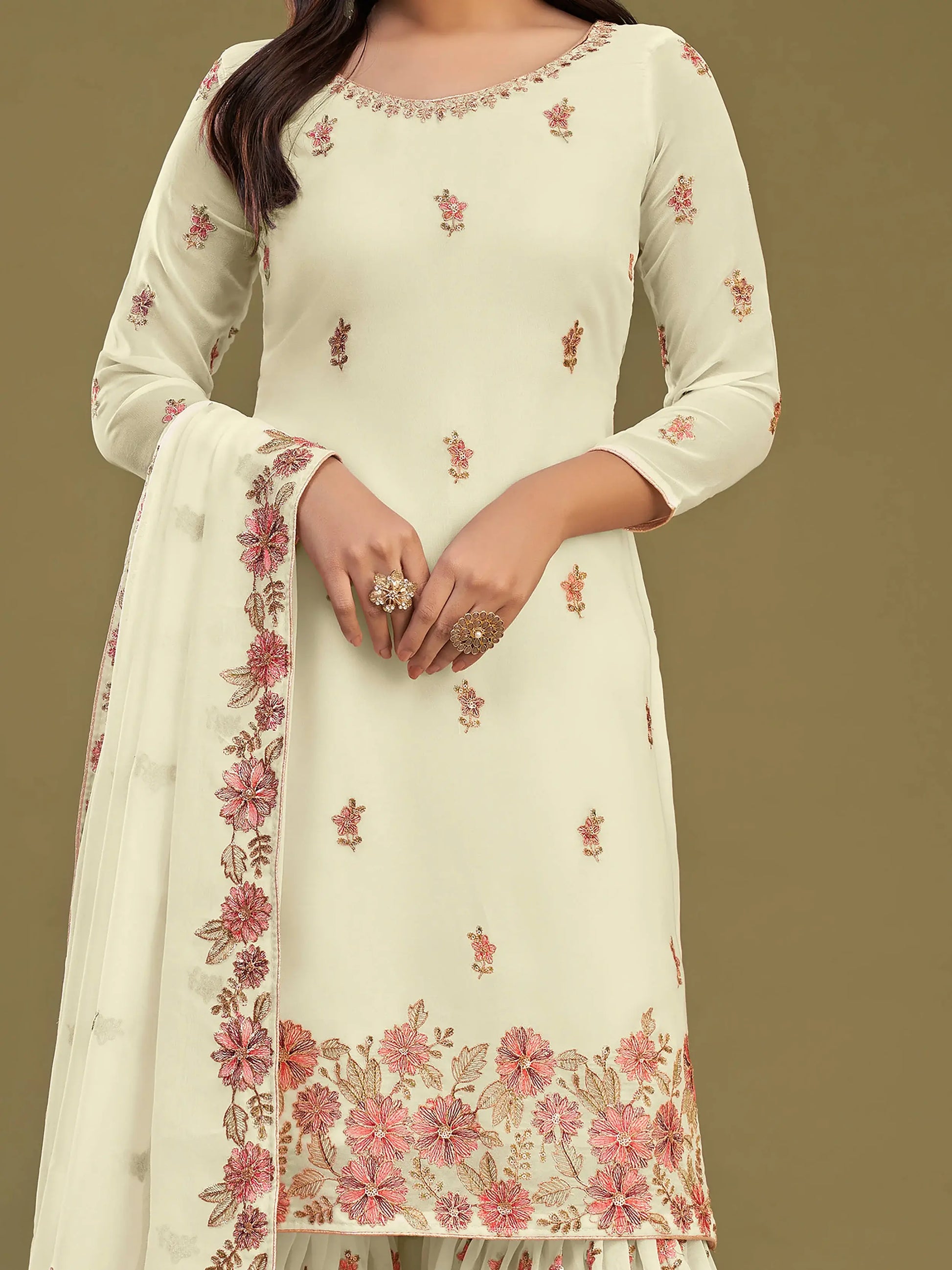 Beautiful Lemon Yellow Embroidered Georgette Party Wear Sharara Suit - Zeel Clothing