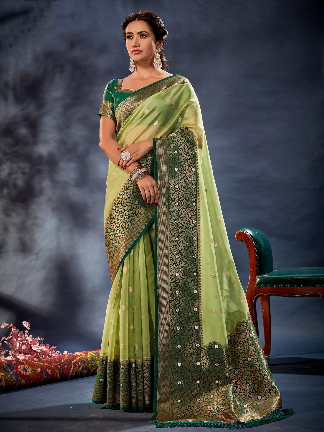 Beautiful Light Green Woven Organza Silk Reception Wear Saree - Zeel Clothing