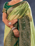 Beautiful Light Green Woven Organza Silk Reception Wear Saree - Zeel Clothing