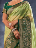 Beautiful Light Green Woven Organza Silk Reception Wear Saree - Zeel Clothing
